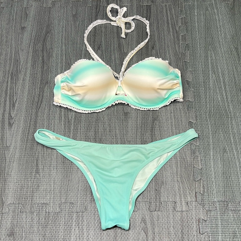 Victoria’s Secret Turquoise & White Ruffle Bikini - Size 36B/M